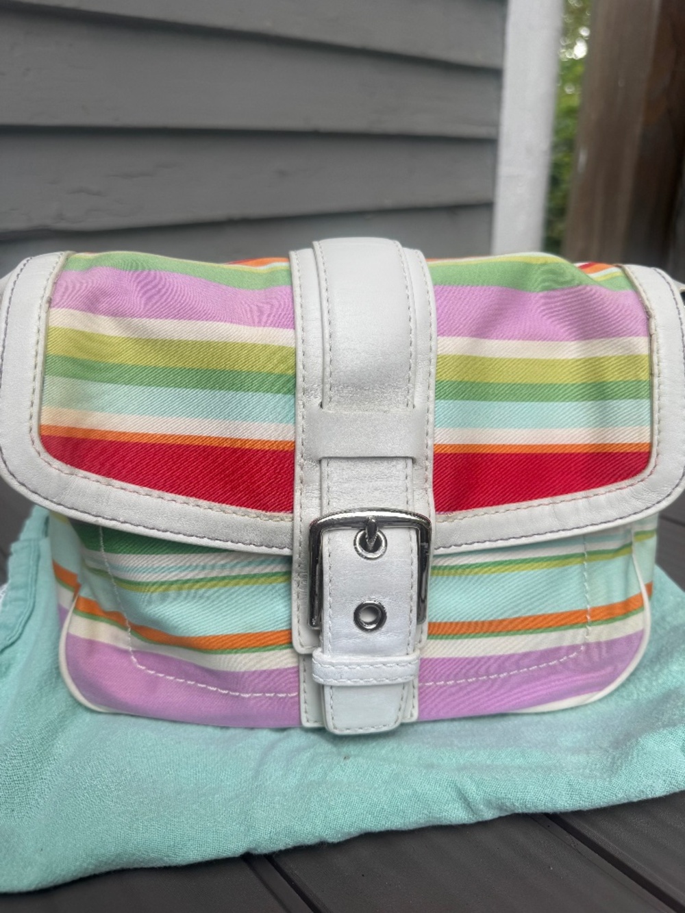 Coach Hampton Multicolor Stripe Hobo/Crossbody F10701 Bone Leather Trim Y2K NWOT